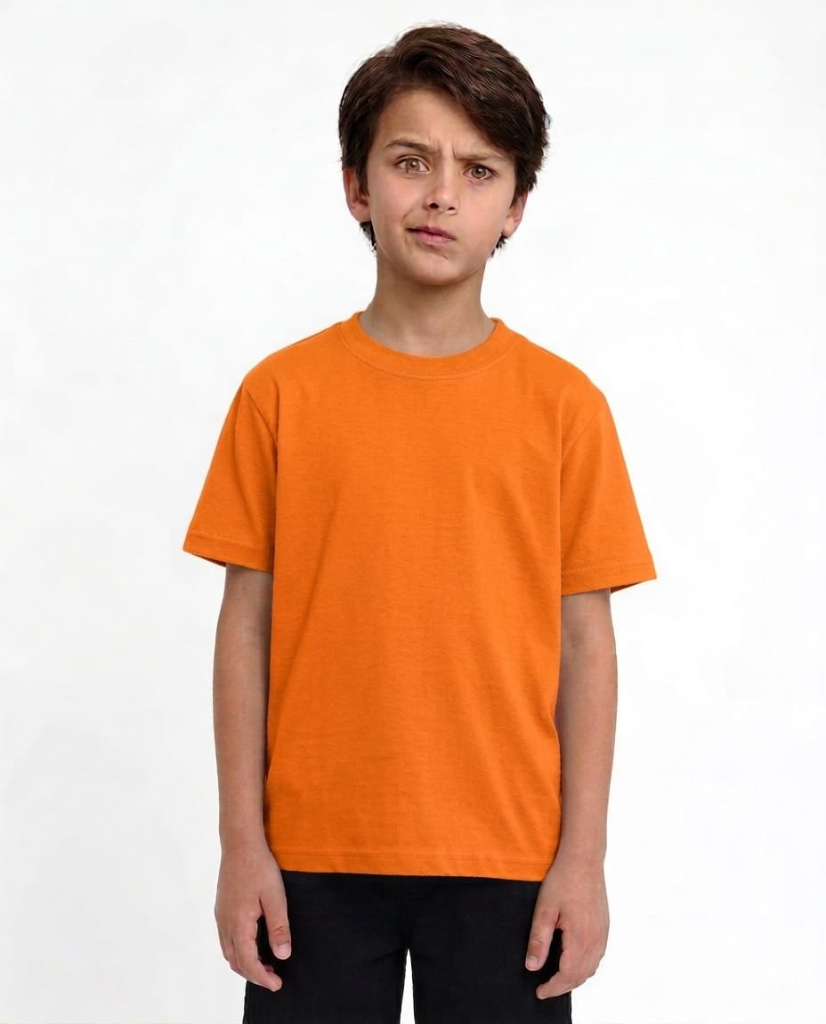 Orange- round neck 180 GSM Cotton T-shirt -Kids