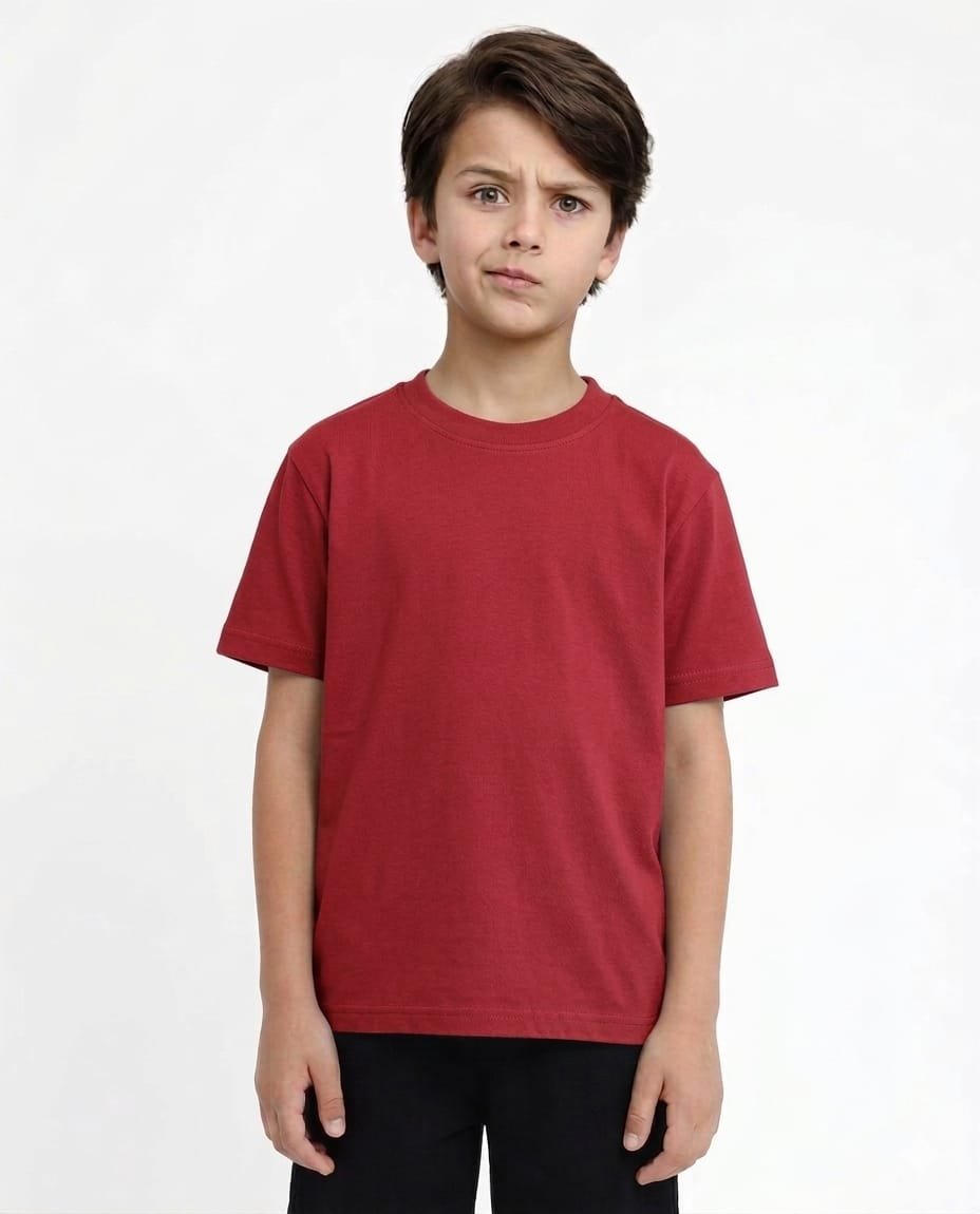 Red  round neck 180 GSM Cotton T-shirt -Kids