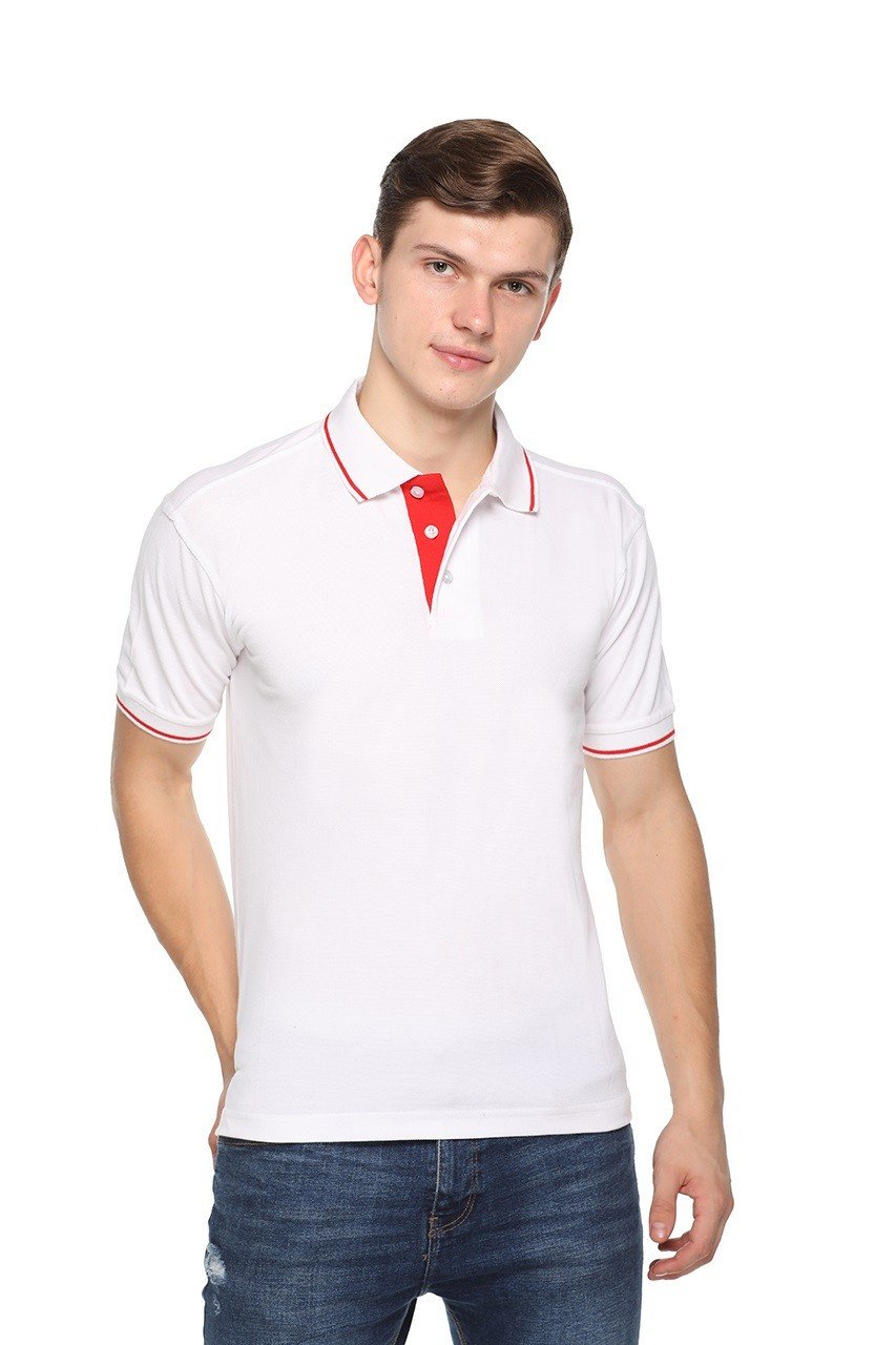 Pikmee Highline Single Tipped White Red line Polo T-shirt