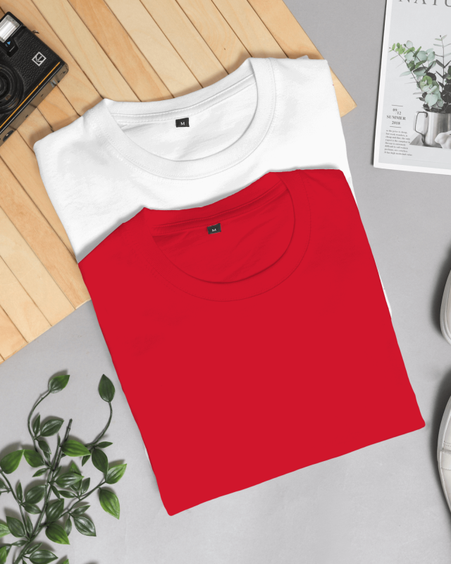 Plain Combo T-Shirt- White & Red