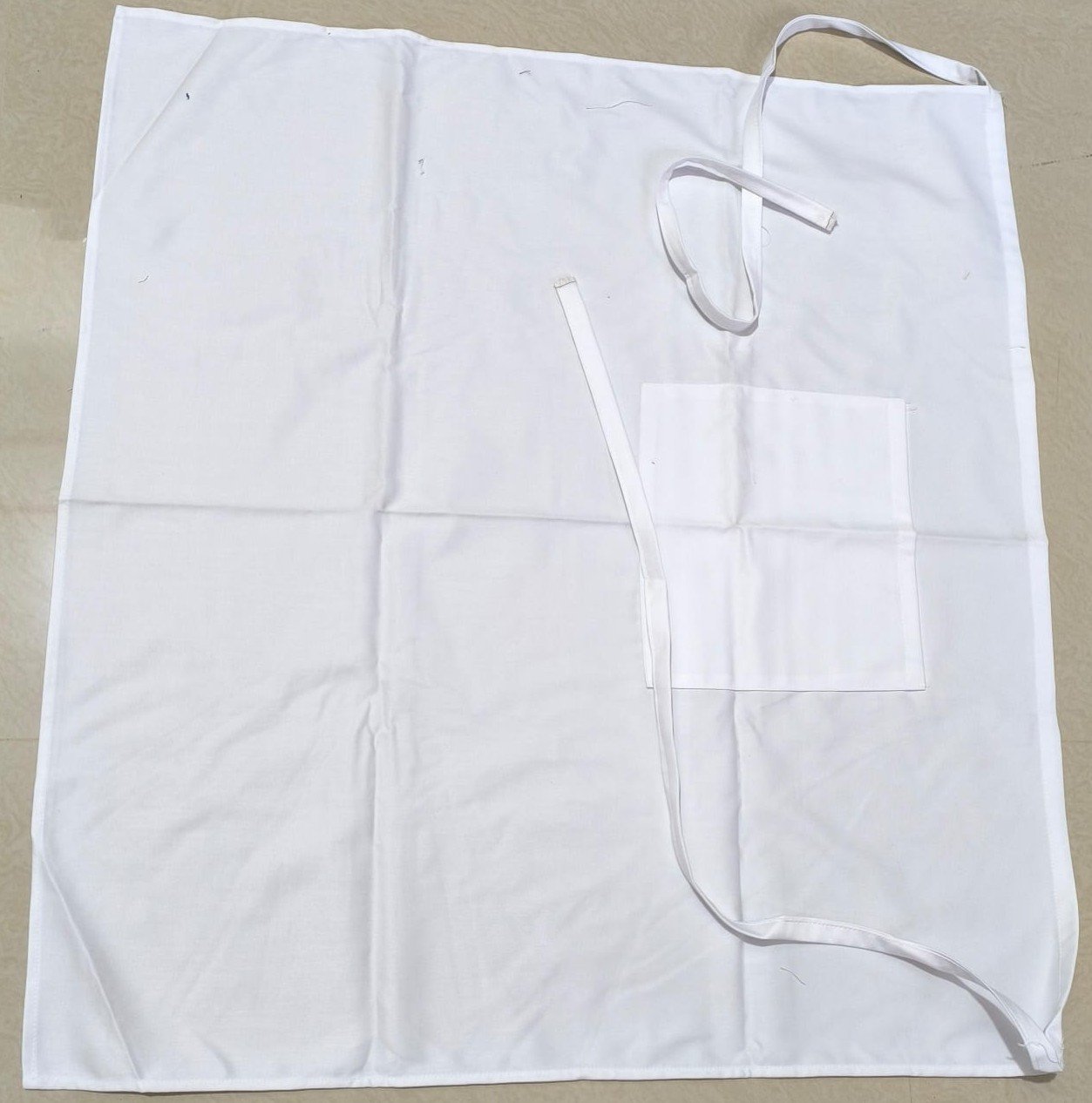 White long waist apron with pocket